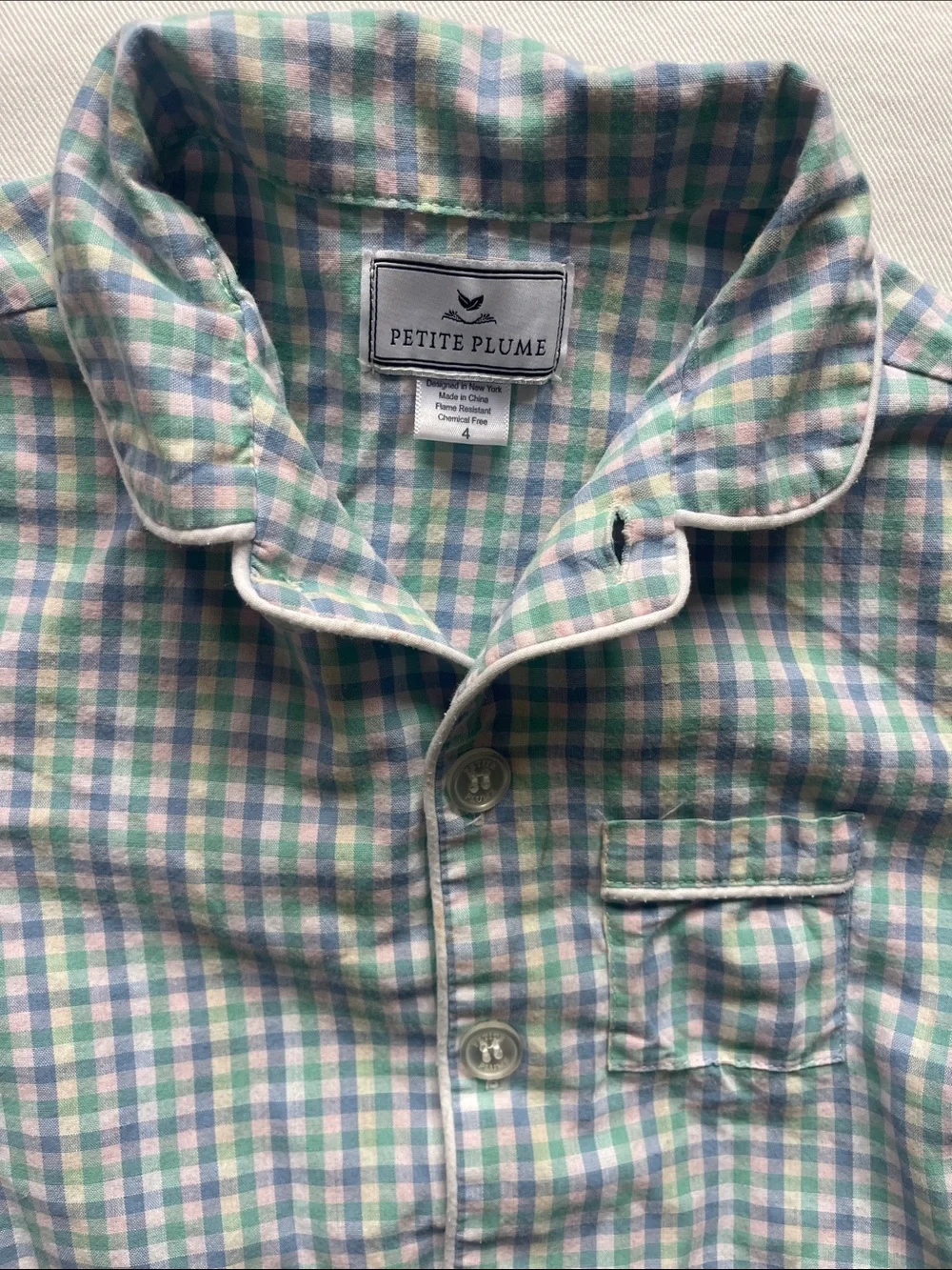 PETITE PLUME Boys' SIZE 4-6 Green & Blue Plaid Short Pajama Set